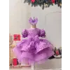 Lila Kısa kollu Kız Çocuk Abiye Elbise