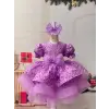 Lila Kısa kollu Kız Çocuk Abiye Elbise