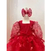 Kız Çocuk Kırmızı Kelebekli ve Tüllü Prenses Abiye Elbise