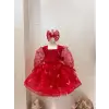 Kız Çocuk Kırmızı Kelebekli ve Tüllü Prenses Abiye Elbise