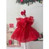 Kırmızı Payetli Kız Çocuk Abiye Elbise