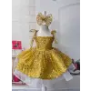 Altın Sarısı Payetli Kız Çocuk Abiye Elbise