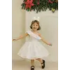 Beyaz Tek Omuzlu Kız Çocuk Elbisesi