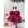 Bordo Çiçek Desenli Kız Çocuk Elbise biye