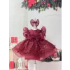 Bordo Payetli Prenses Kız Çocuk Abiye Elbise