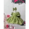 Fıstık Yeşili Taşlı Kabarık Kız Çocuk Elbisesi Abiye