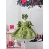 Fıstık Yeşili Taşlı Kabarık Kız Çocuk Elbisesi Abiye