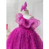 Fuşyaya Tek Omuzlu Işıltılı Payetli Kız çocuk Elbise Abiye
