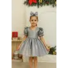 Gri Çift Fiyoklu Kız Çocuk Elbisesi