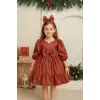 Kiremit Fır Fırlı Kız Çocuk Elbisesi