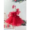 Kırmızı Açık Omuzlu Kız çocuk Elbisesi Abiye