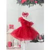 Kırmızı Açık Omuzlu Kız çocuk Elbisesi Abiye