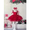 Kırmızı Askılı Kare Yakalı Kız çocuk Elbisesi Abiye