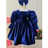 Kız Çocuk Kadife Abiye Elbise – Lacivert Model
