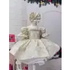 Krem Kırfırlı Kız çocuk Abiye Elbise