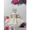 Krem Kırfırlı Kız çocuk Abiye Elbise