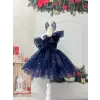 Lacivert Tek Kollu Taşlı Elbise