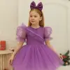 Lila Ön Fırfırlı Kız Çocuk Elbisesi