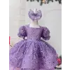 Lila Renk Payetli Kız Çocuk Abiye Elbise