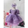 Lila Renk Payetli Kız Çocuk Abiye Elbise