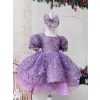 Lila Renk Payetli Kız Çocuk Abiye Elbise