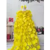 Limon Çiçeği 3D Kabartmalı kuyruklu Kız Çocuk Abiye Elbise