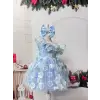 Mavi Acık Omuzlu Kız Çocuk Elbise Abiye