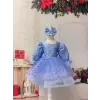 Mavi Payetli Prenses Kız Çocuk Abiye Elbise