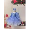Mavi Payetli Prenses Kız Çocuk Abiye Elbise