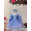Mavi Payetli Prenses Kız Çocuk Abiye Elbise