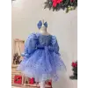 Mavi Payetli Prenses Kız Çocuk Abiye Elbise