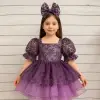 Mor Kare yakalı Kız Çocuk Elbisesi