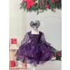 Mor Kare Yakalı Kız Çocuk Elbisesi