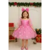 Pembe Büyük Fiyunklu Kız Çocuk Elbisesi