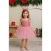 Pembe Parıltılı Askılı Kız Çocuk Elbisesi