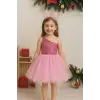 Pembe Payetli Tek omuz Kız Çocuk Elbisesi
