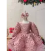 Pudra Payetli Prenses Kız Çocuk Abiye – Balon Kollu