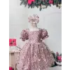Pudra Renk Payetli Fiyonk Kız Çocuk Abiye Elbise