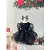 Sİyah Payetli Kare Yakalı Kız Çocuk Elbisesi