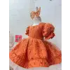 Turuncu Işıltılı Kız Çocuk Abiye Elbise