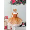 Turuncu Payetli Askılı Kız Çocuk Elbisesi