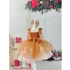 Turuncu Payetli Askılı Kız Çocuk Elbisesi