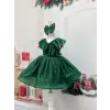 Yeşil Parıltılı Sıfır Kol Kız Çocuk Elbisesi