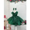 Yeşil Parıltılı Sıfır Kol Kız Çocuk Elbisesi