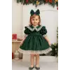 Zümrüt Yeşili Dantelli Kız Çocuk Elbisesi