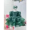 Zümrüt Yeşili çiçek Desenli Kız çocuk elbisesi