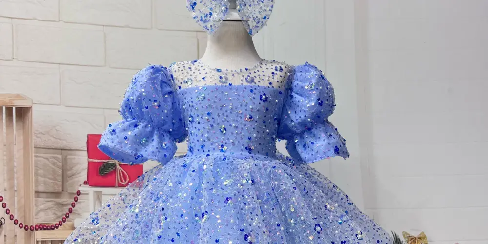 Bebe Mavisi Kız Çocuk Taşlı Abiye
