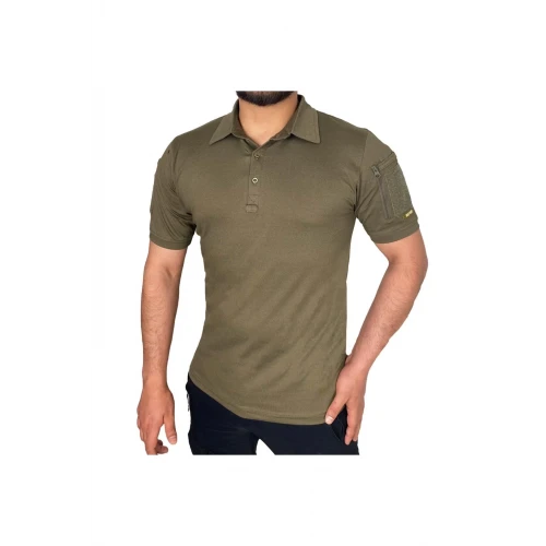 Astüm Kapan Polo Yaka 2 Cepli Kısa Kollu Taktik T-Shirt Haki