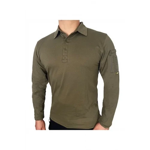 Astüm Kapan Polo Yaka 2 Cepli Uzun Kollu Taktik T-Shirt Haki