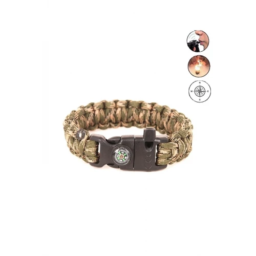 Astüm Bileklik: Pusulalı Ateş Başlatıcılı Düdüklü Bileklik Haki-bej